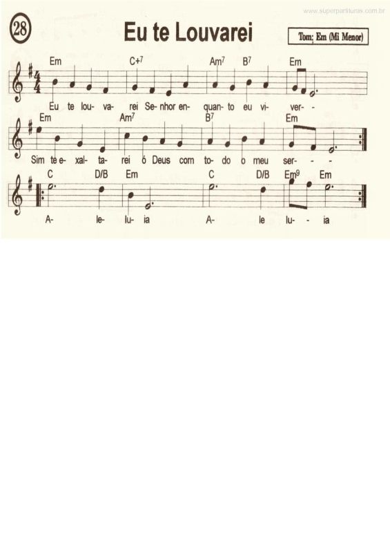 Super Partituras Eu Te Louvarei (Harpa Cristã), com cifra