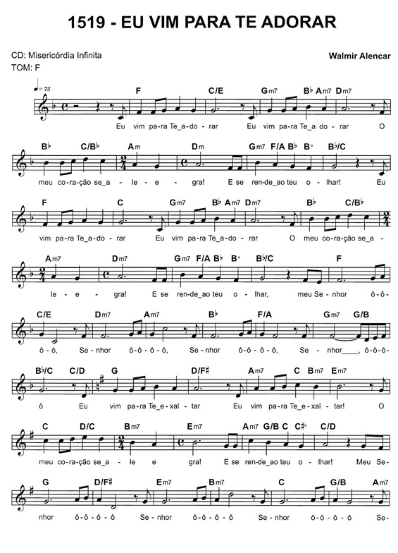 Super Partituras Eu Vim Para Te Adorar (Músicas Cristãs), com cifra
