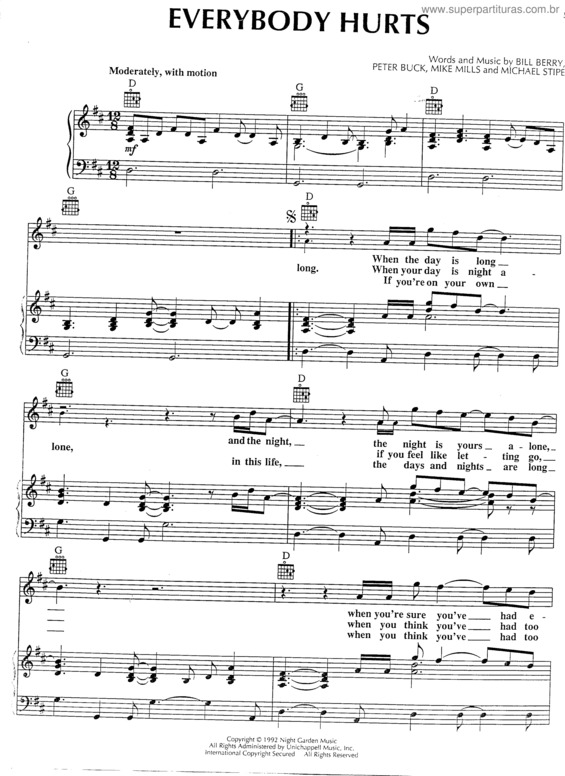 Super Partituras Everybody Hurts v.3 (Rem), com cifra