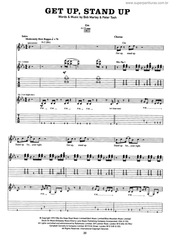 Super Partituras Get Up, Stand Up (Bob Marley), com cifra