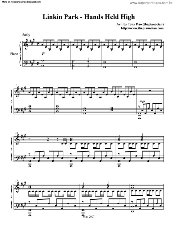 Super Partituras Hands Held High (Linkin Park)