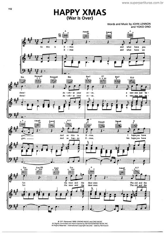 Super Partituras Happy Xmas (War Is Over) v.5 (John Lennon), com cifra