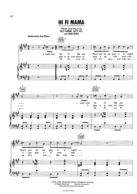 Super Partituras Hi Fi Mama (Billy Gibbons, Dusty Hill, Frank Beard