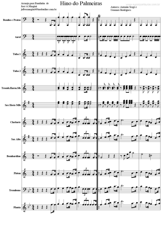 Super Partituras Hino do Palmeiras (Gennaro Rodrigues, Anônio Sergi)