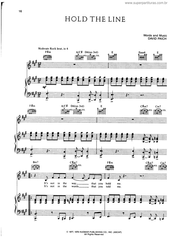 Super Partituras Hold The Line (Toto), com cifra