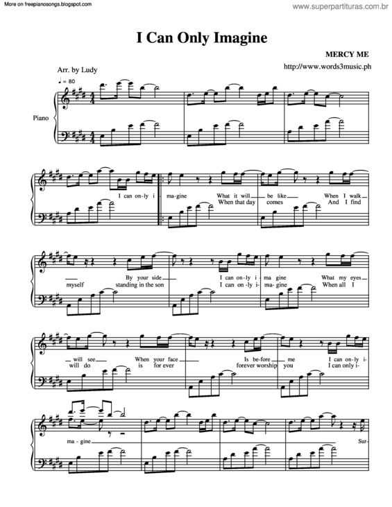 Super Partituras - I Can Only Imagine v.3 (Mercy Me)