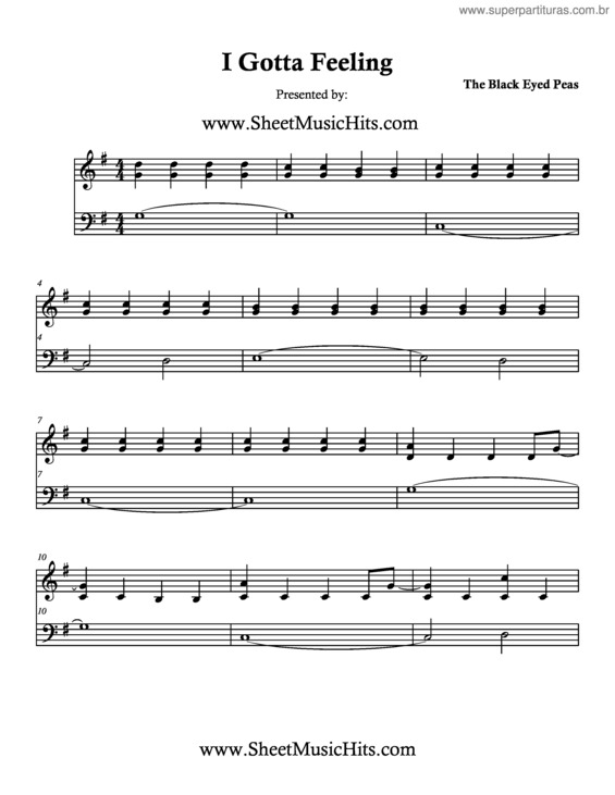 Super Partituras I Gotta Feeling v.2 (Black Eyed Peas), com cifra