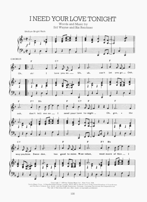 Super Partituras - I Need Your Love Tonight v.4 (Elvis Presley), com cifra