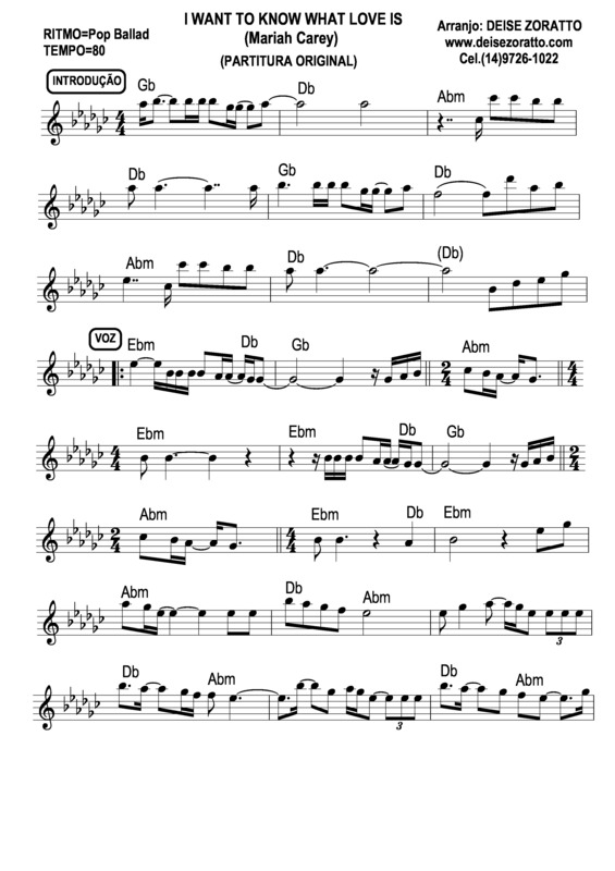 Super Partituras - I Want To Know What Love Is v.2 (Mariah Carey), com