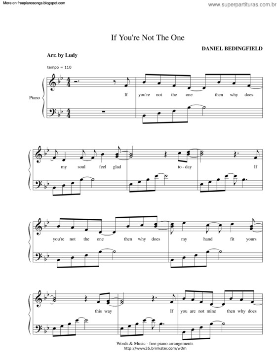 Super partituras if youre not the one daniel bedingfield 