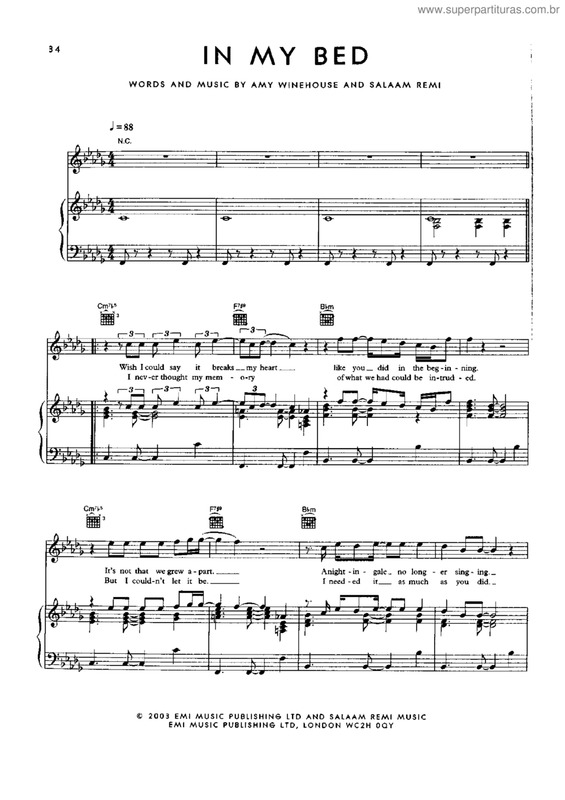 Super Partituras in my bed (Amy Winehouse), com cifra