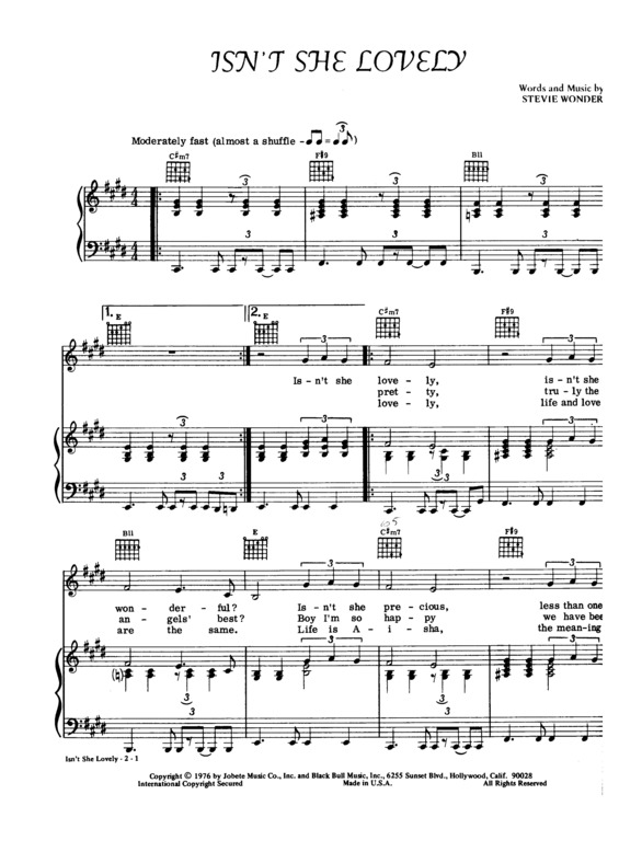 Super Partituras - Isnt She Lovely (Stevie Wonder), com cifra
