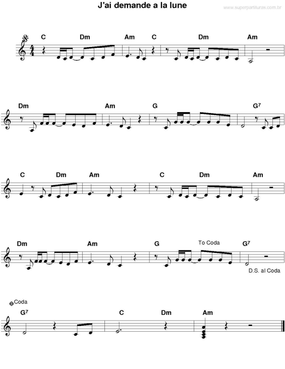 Super Partituras J ai Demande A La Lune Indochine Com Cifra