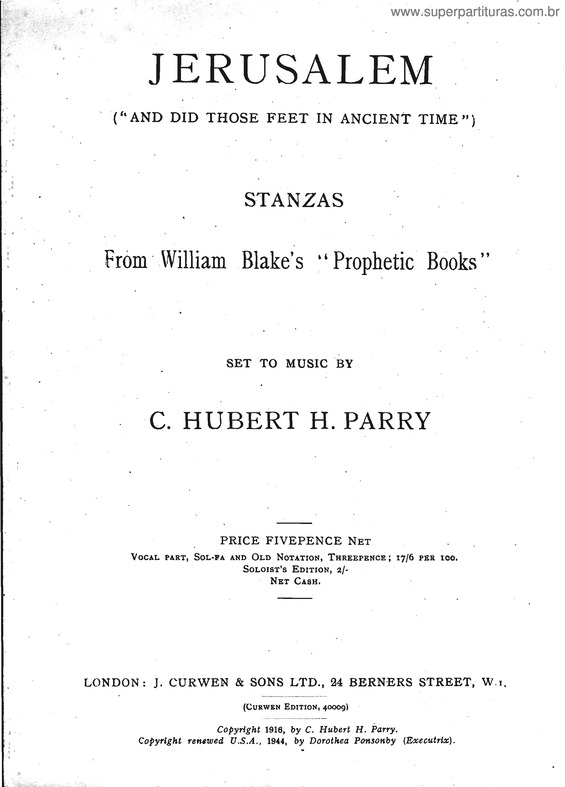 Super Partituras Jerusalem V 2 Sir Charles Hubert Hastings Parry