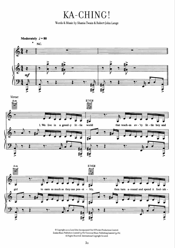 Super Partituras - Ka Ching (Shania Twain), com cifra