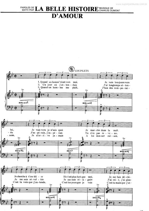 Super Partituras La Belle Histoire D`Amour (Edith Piaf, Charles Dumont)