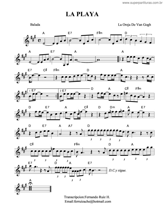 Super Partituras - La Playa (La Oreja de Van Gogh), com cifra