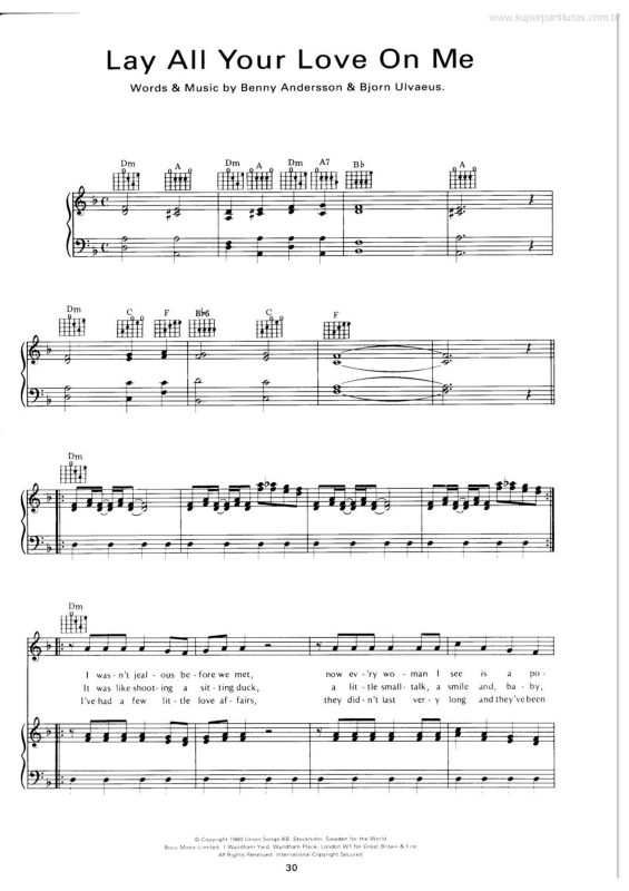Super Partituras Lay All Your Love On Me (Abba, Benny Andersson, Bjorn Ulvaeus), com cifra