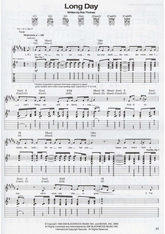 Super Partituras Long Day (Matchbox Twenty, Rob Thomas), com cifra