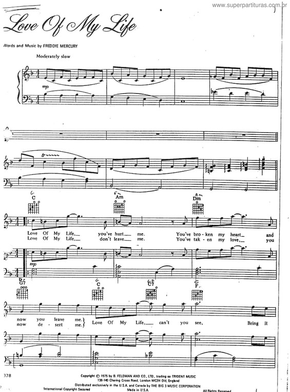 Super Partituras Love Of My Life v.6 (Queen), com cifra Super Partituras Love Of My Life v.6 (Queen), com cifra