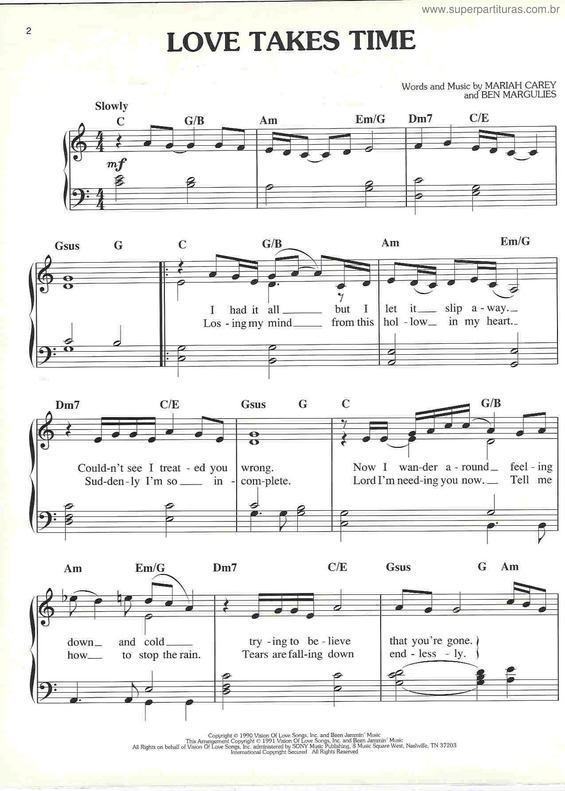 Super Partituras Love Takes Time (Mariah Carey), com cifra