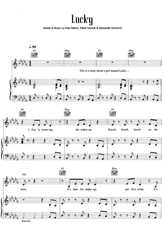 Super Partituras Lucky You v.3 (Britney Spears, Max Martin, Rami