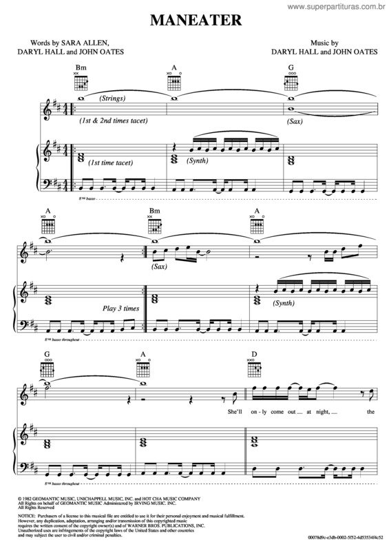 Super Partituras Maneater (Hall And Oates), com cifra