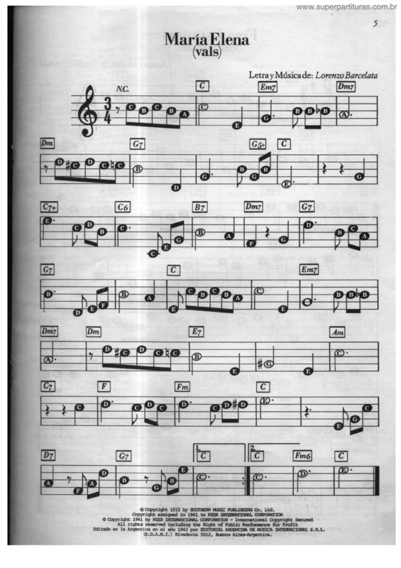 Super Partituras - María Elena v.5 (Lorenzo Barcelata), com cifra