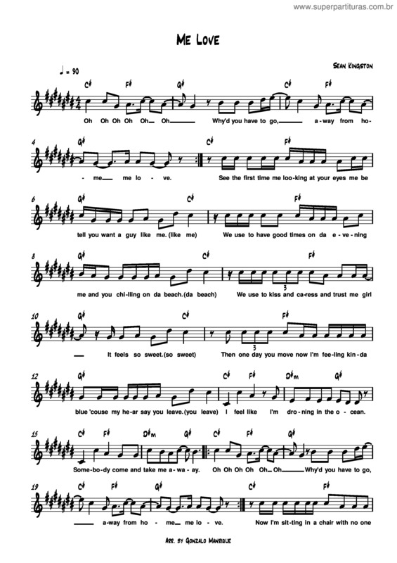 Super Partituras Me Love (Sean Kingston), com cifra