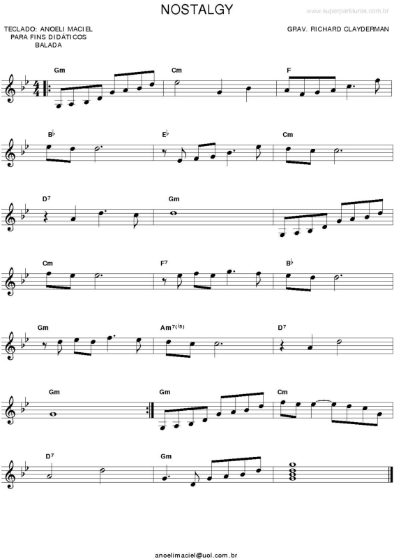 Super Partituras - Nostalgy (Richard Clayderman), com cifra