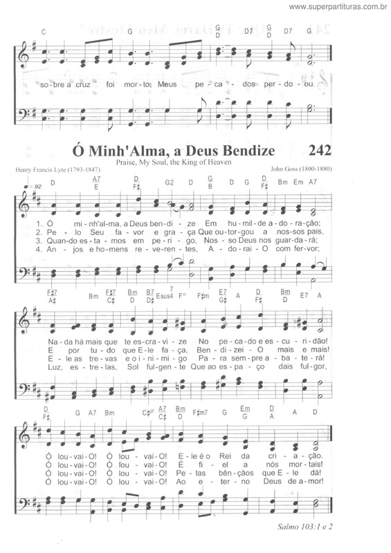 Super Partituras - Ó Minh'alma, A Deus Bendize (Hinário Adventista ...
