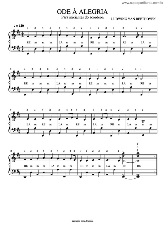 Super Partituras Ode À Alegria Para Iniciantes No Acordeon (Ludwig