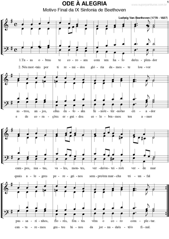 Super Partituras - Ode à Alegria (Ludwig Van Beethoven), sem cifra