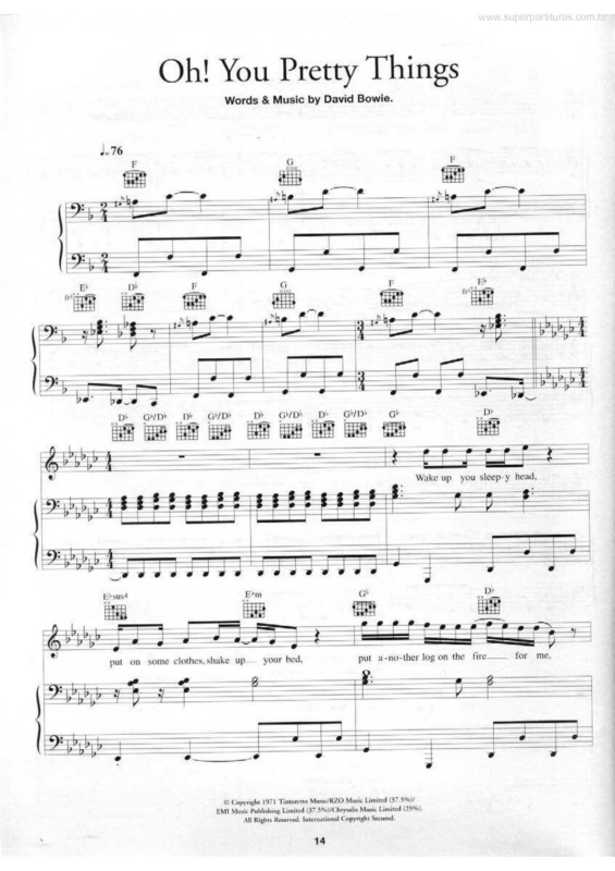 Super Partituras Oh You Pretty Things (David Bowie), com cifra