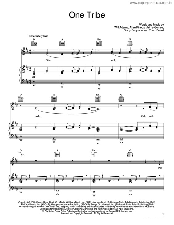 Super Partituras One Tribe (Black Eyed Peas), com cifra