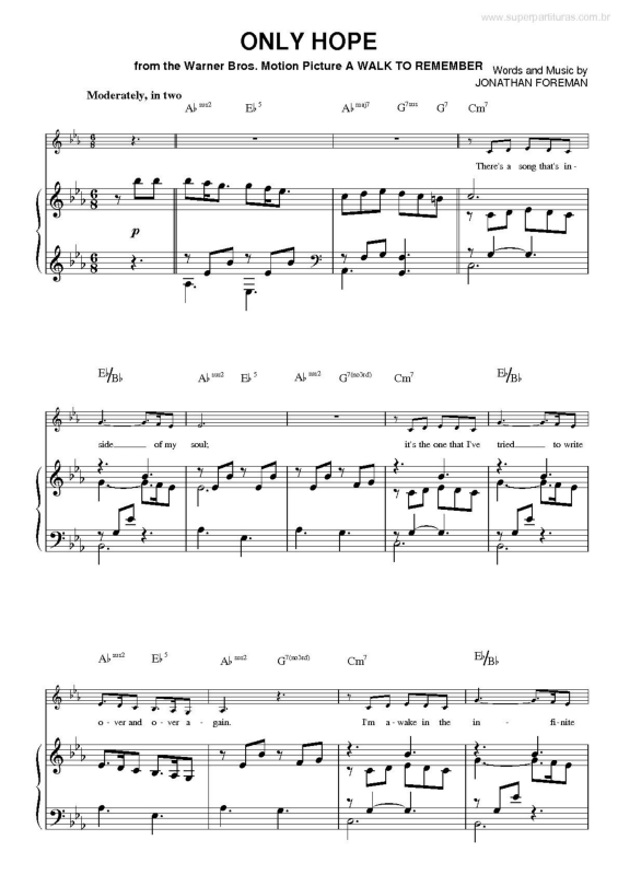Super Partituras - Only Hope (A Walk To Remember) v.6 (Jonathan Foreman