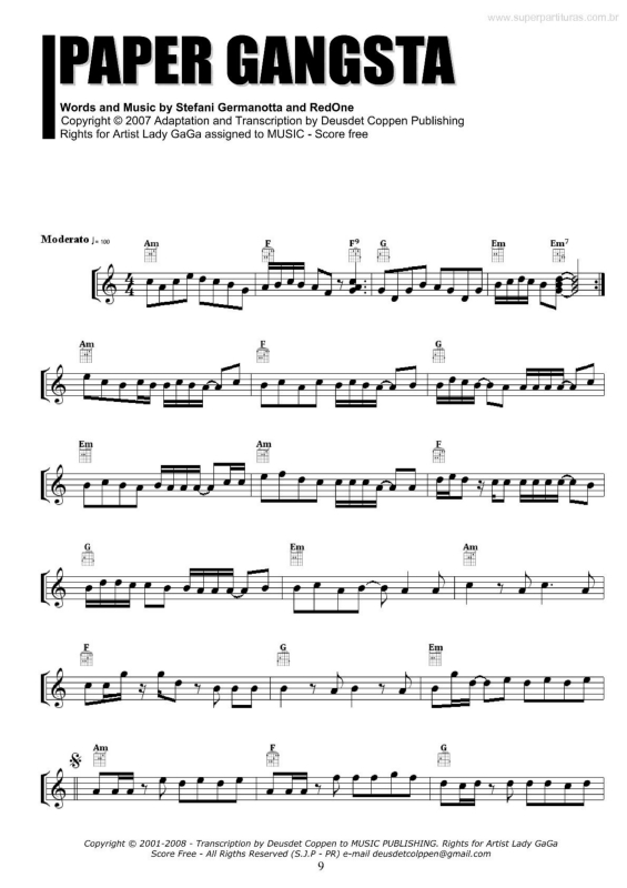 Super Partituras - Paper Gangsta (Lady Gaga, Stefani Germanotta, Red ...