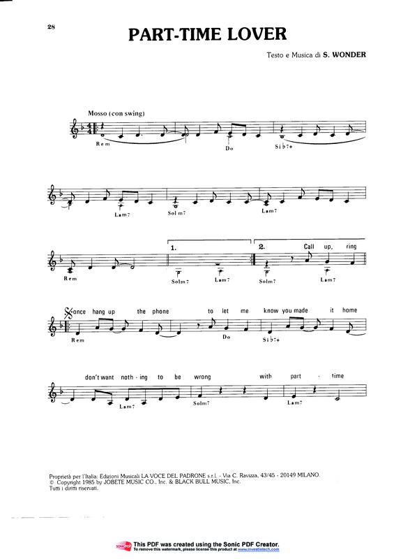 Super Partituras PartTime Lover (Stevie Wonder), com cifra Super Partituras PartTime Lover (Stevie Wonder), com cifra