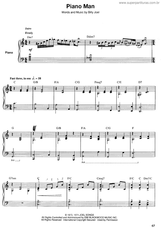 Super Partituras - Piano Man v.3 (Billy Joel), com cifra