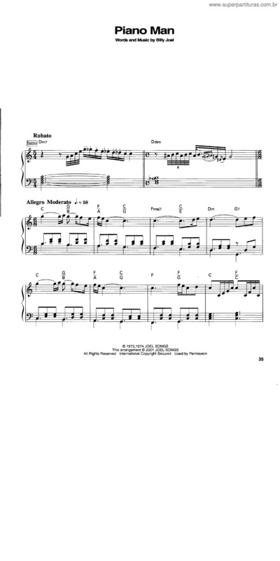 Super Partituras - Piano Man (Billy Joel), com cifra