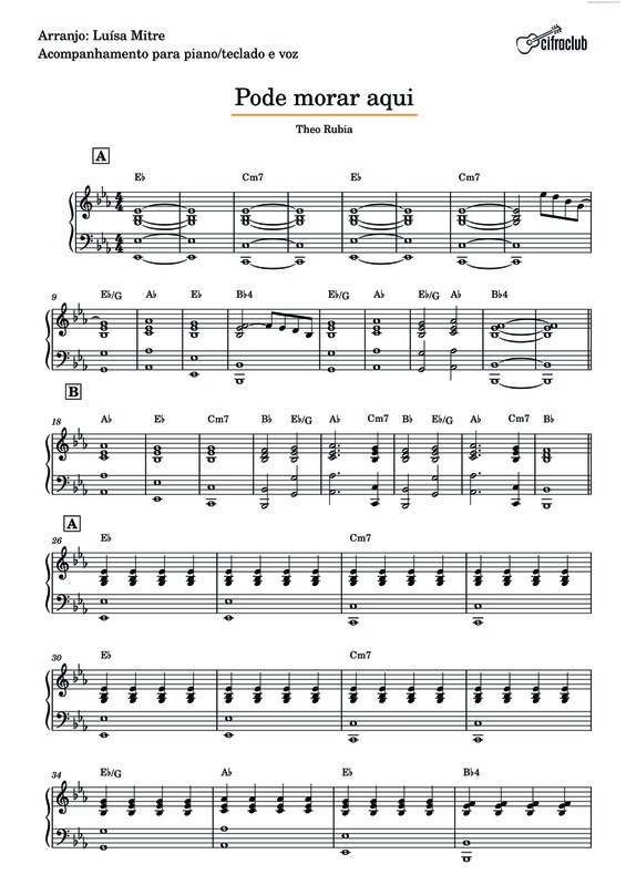 Super Partituras Pode Morar Aqui (Theo Rubia), com cifra