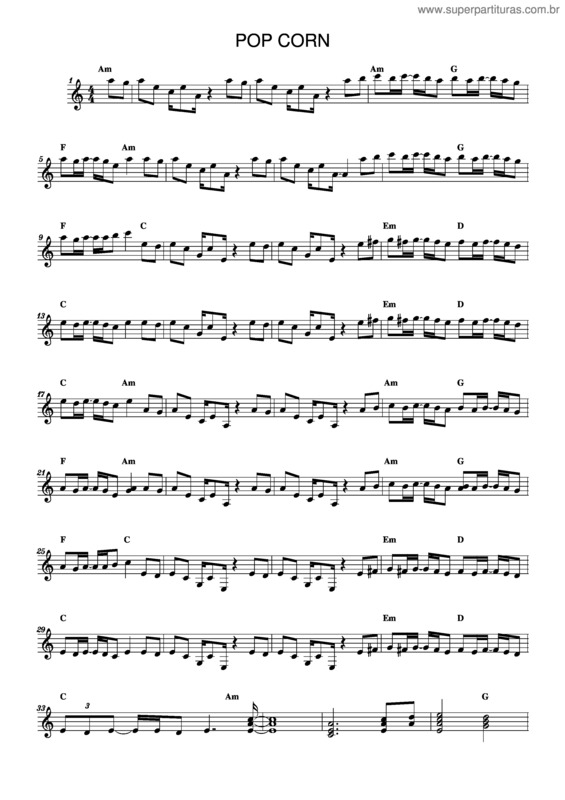 Super Partituras Popcorn v.2 (Hot Butter), com cifra