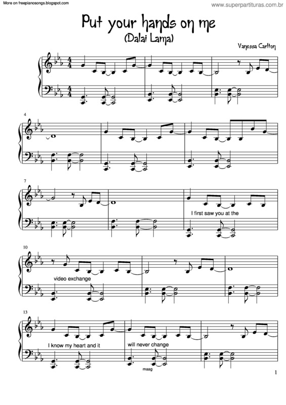 Super partituras put your hands on me vanessa carlton 