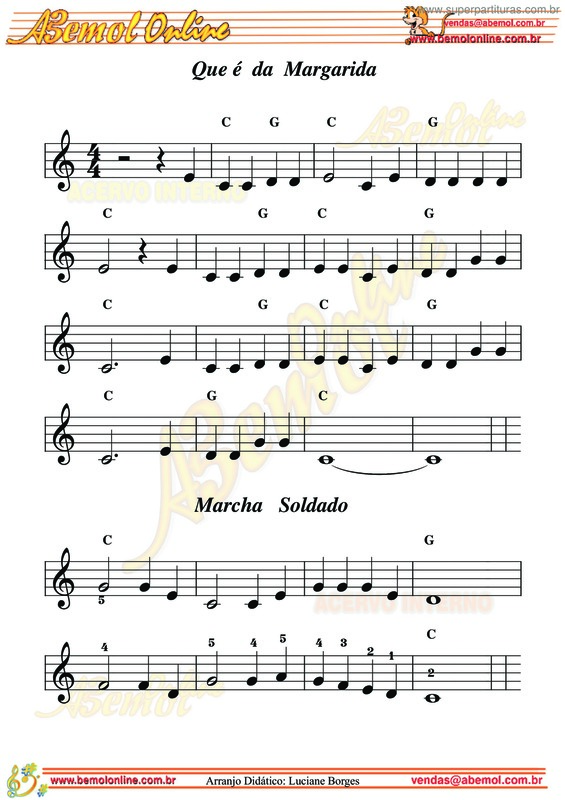Super Partituras Que É Da Margarida E Marcha Soldado ((Desconhecido