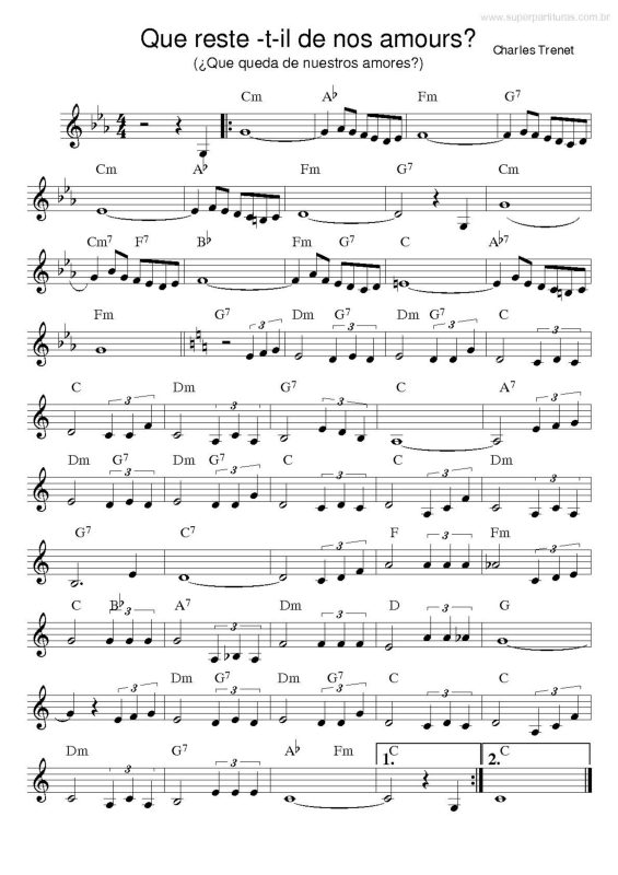 Super Partituras Que Reste til de nos Amours? (Charles com