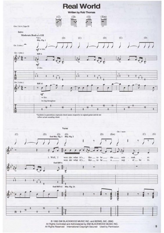 Super Partituras Real World (Matchbox Twenty, Rob Thomas), com cifra