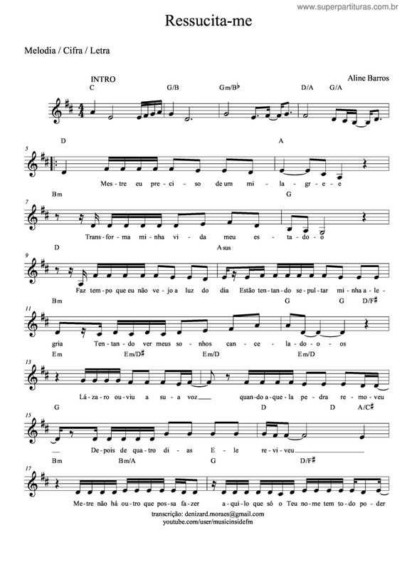 Super Partituras Ressucitame (Aline Barros), com cifra