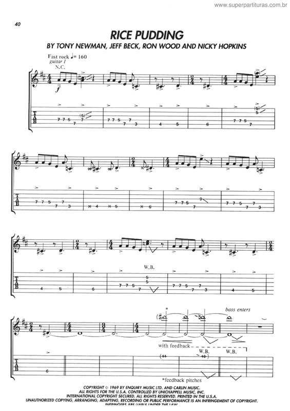 Super Partituras Rice pudding (Jeff Beck), com cifra