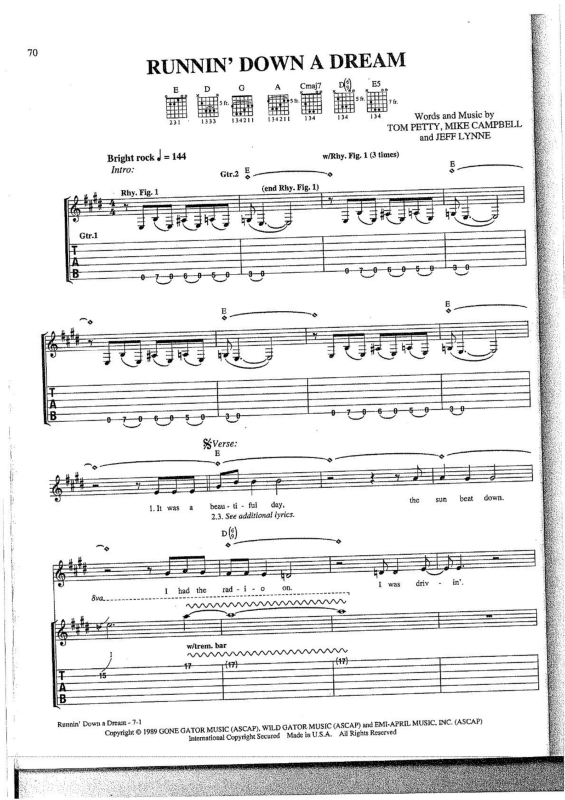 Super Partituras Runnin` Down a Dream (Jeff Lynne, Mike Campbell, Tom