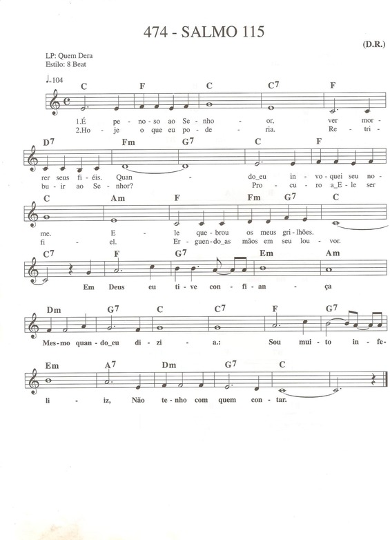 Super Partituras Salmo 115 (Músicas Cristãs), com cifra